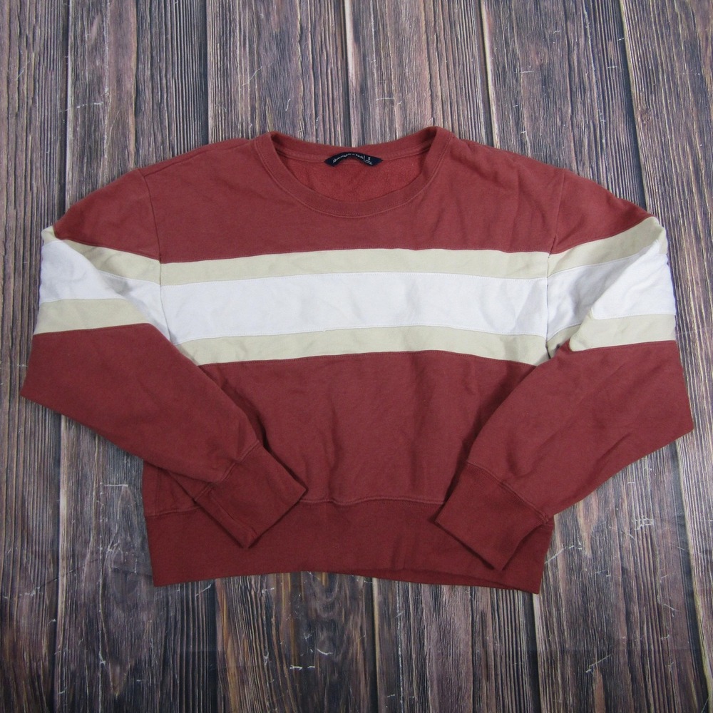 Abercrombie & Fitch Sweatshirt Womens Small Red Beige White Striped Crewneck